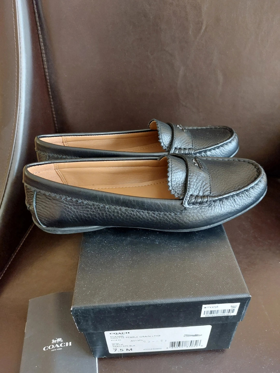 Coach Odette Pebble Grain Leather Loafers - Black - 7.5M - photo 3