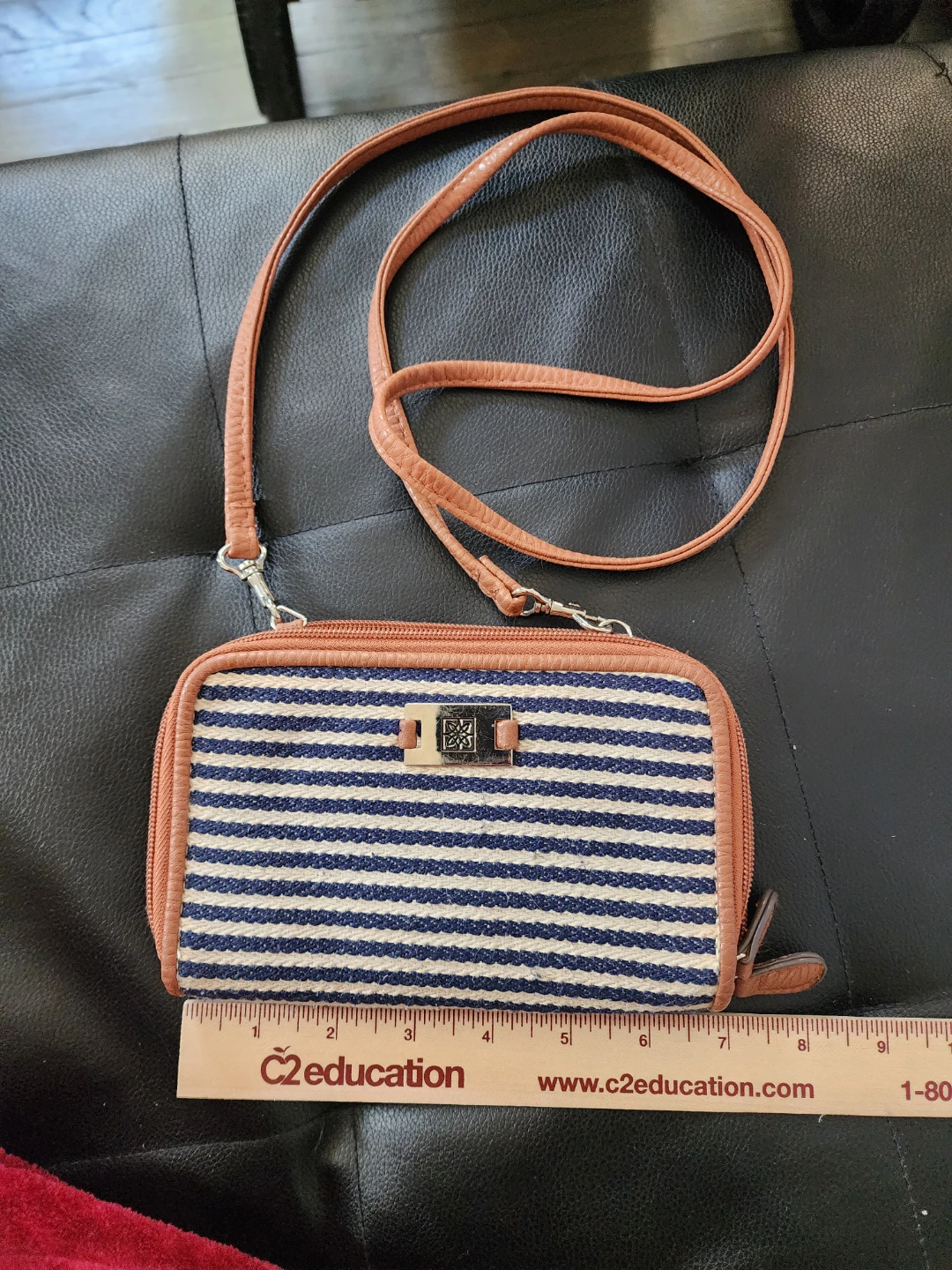 Anne Klein Brown & Blue Striped Crossbody Walle