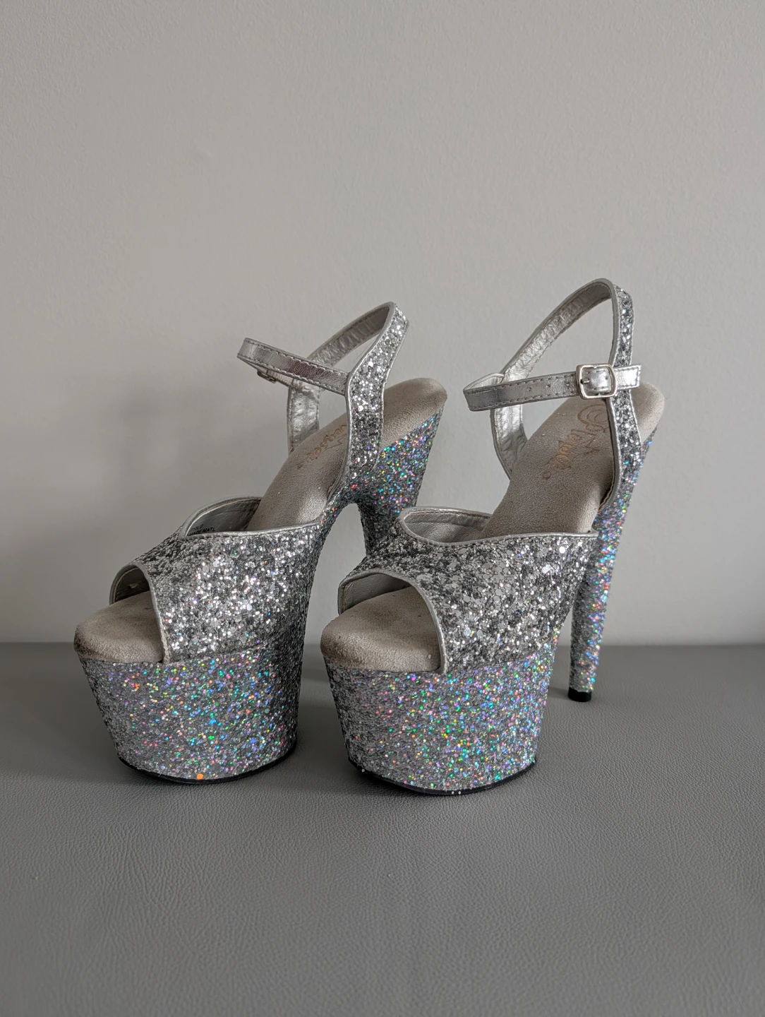 Pleaser Silver Glitter Platform Heels