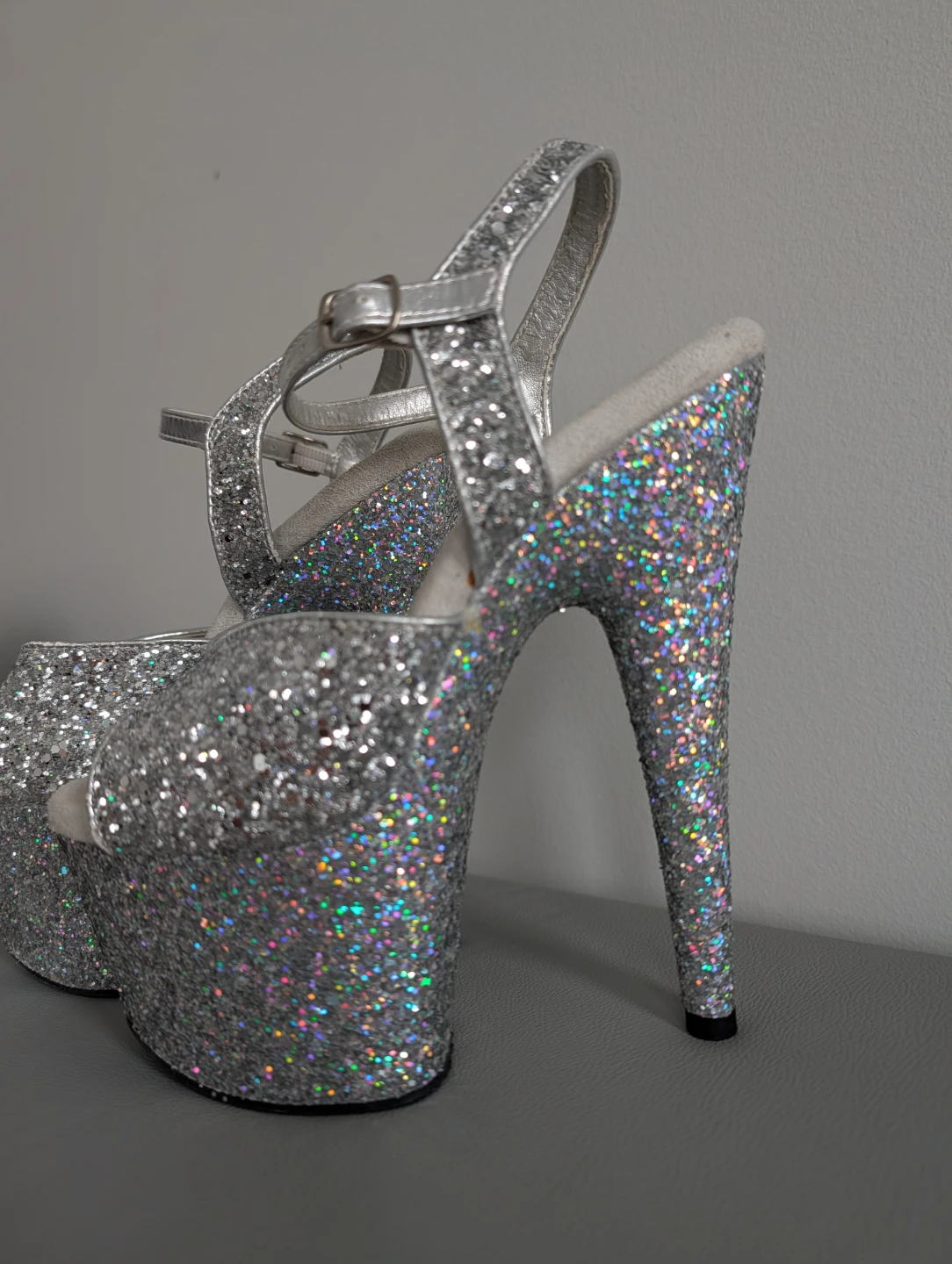 Pleaser Silver Glitter Platform Heels - photo 2