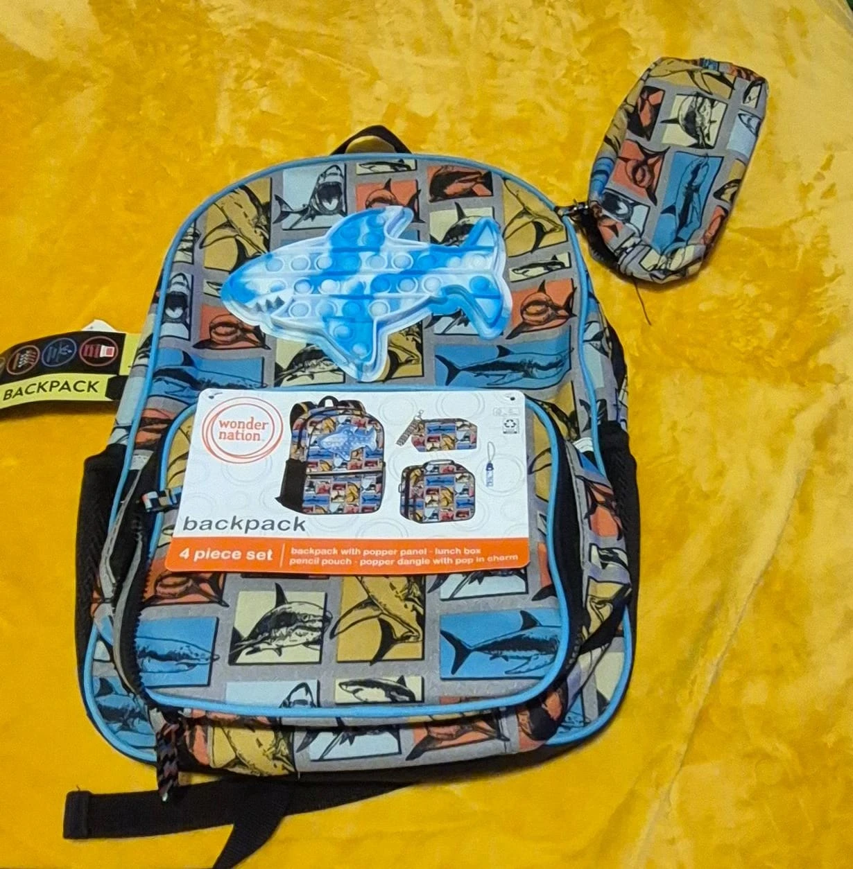 Wonder Nation 4-Piece Shark Backpack Set - New
