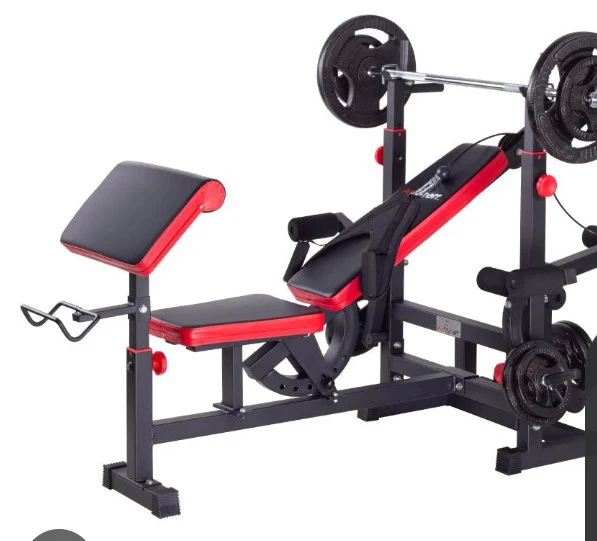 Weight Bench with Barbell and Weights