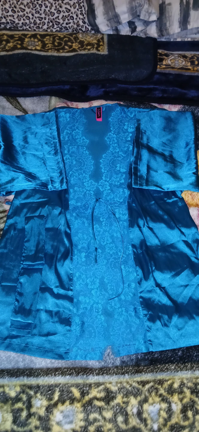 La Senza Teal Satin Lace Kimono Robe S/M - photo 2