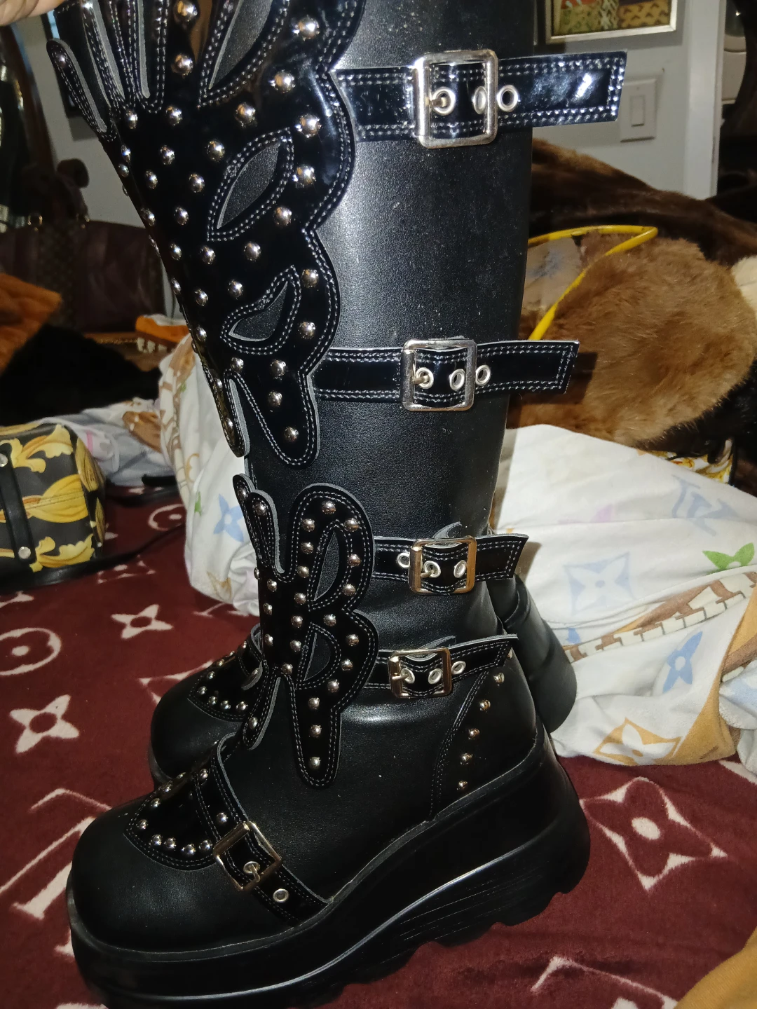 Black Studded Platform Boots - photo 3