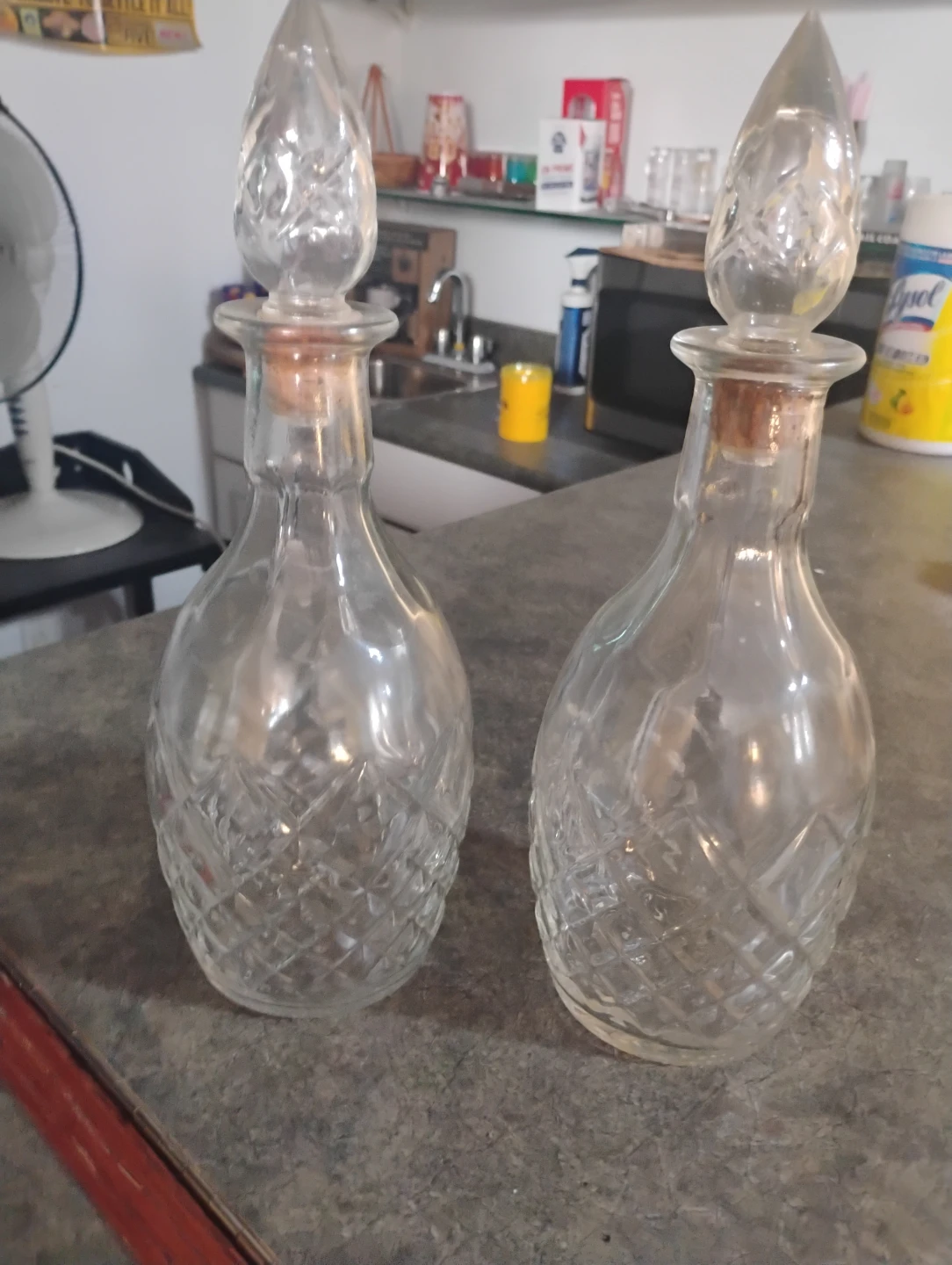 Set of 2 Clear vintage Decanters with Crystal Stoppers
