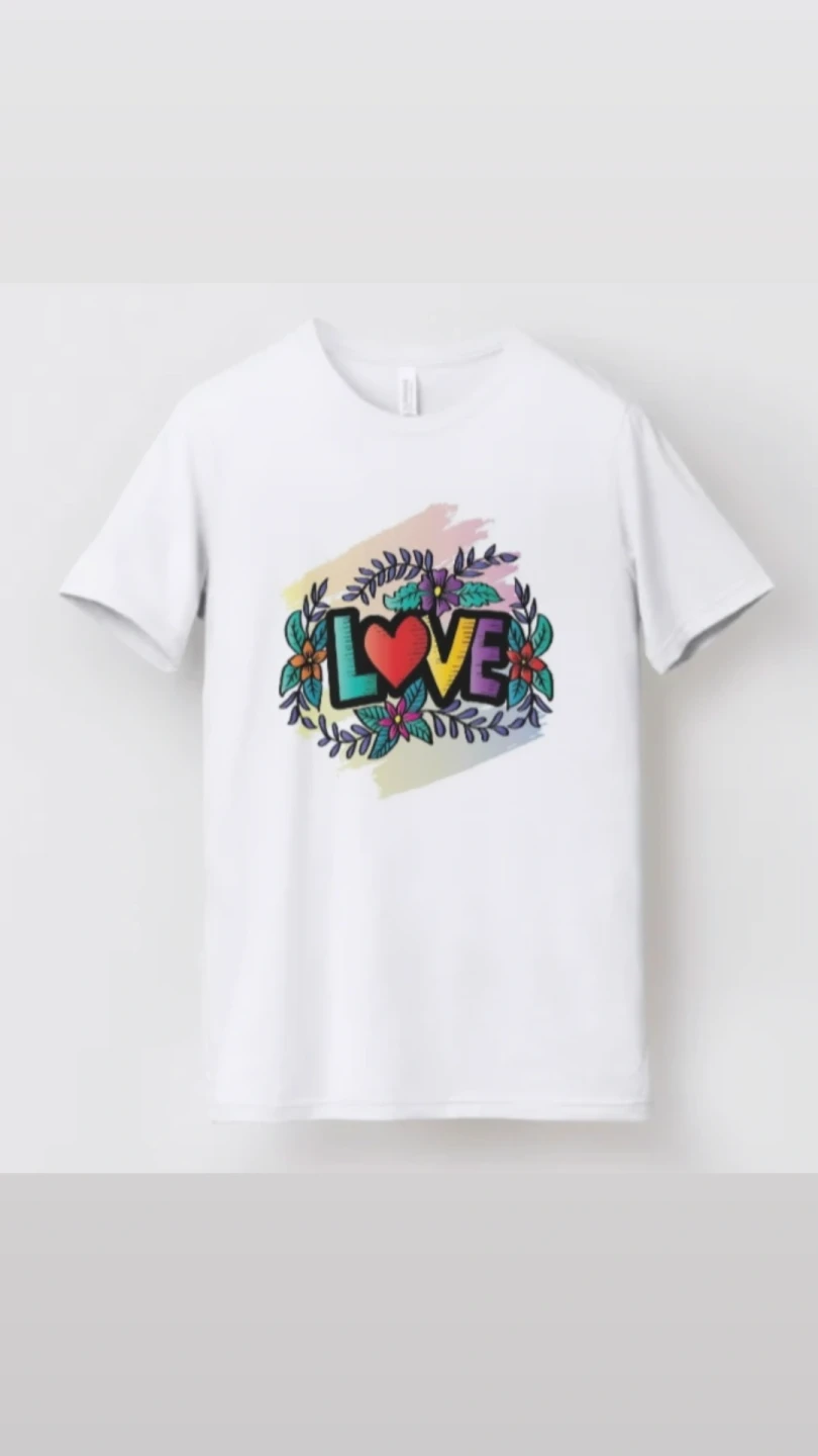White T-Shirt with "LOVE" Floral Graphic