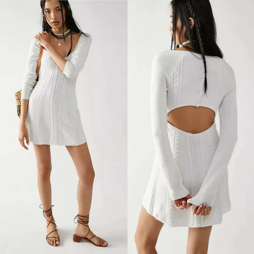 Free people White Cable Knit Sweater Dress