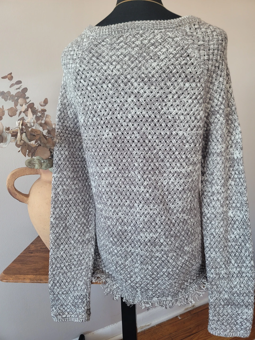 Lucky Brand Gray Weave Fringe Hem Sweater Crew Women's Size SP - photo 4
