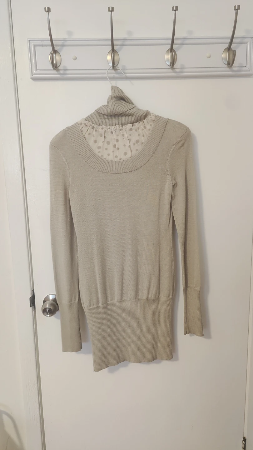 Women's Beige Knit Turtleneck Sweater with Polka Dot Detail - photo 2