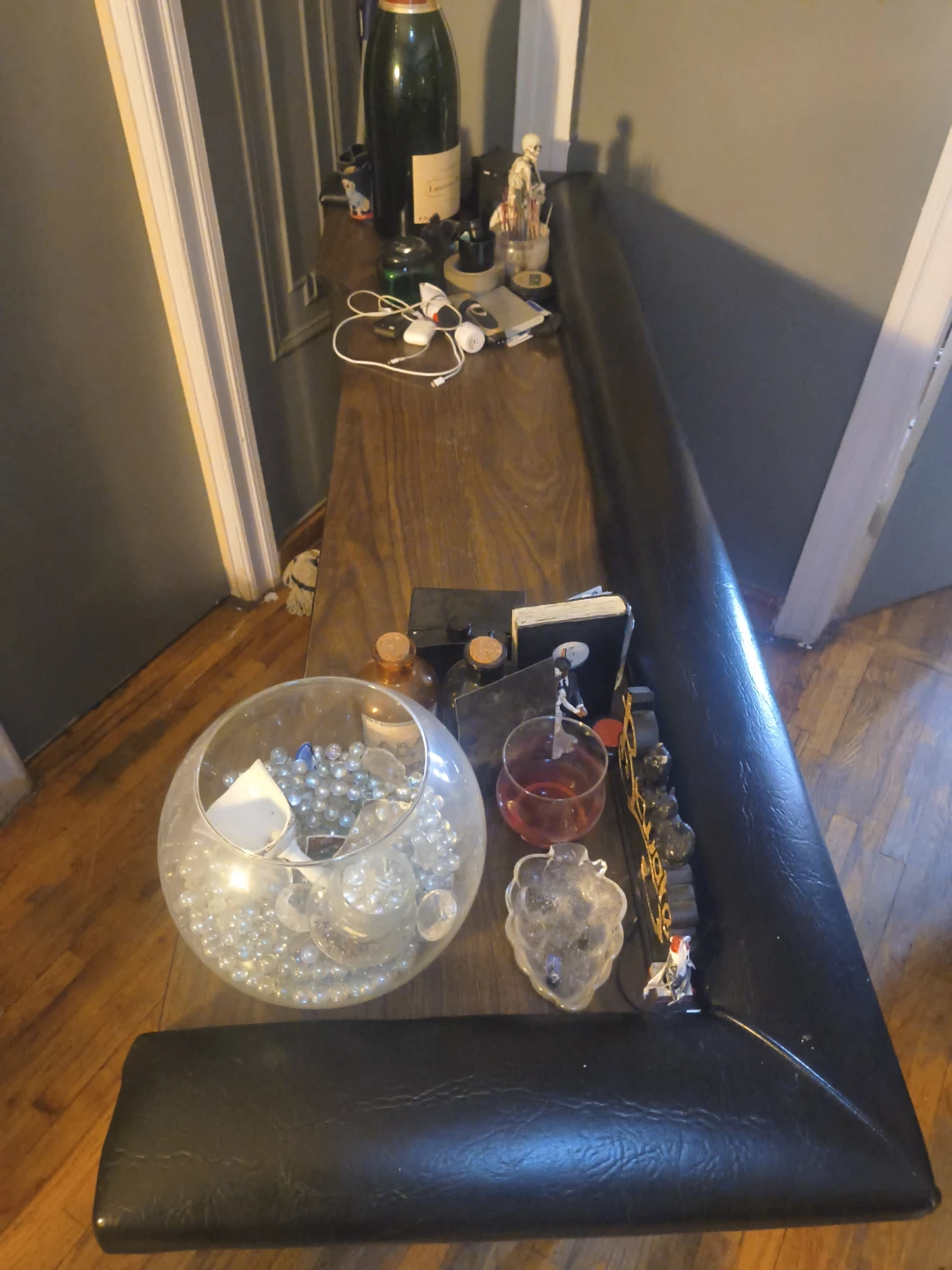 Vintage Bar Unit with Tufted Black Upholstery - photo 4