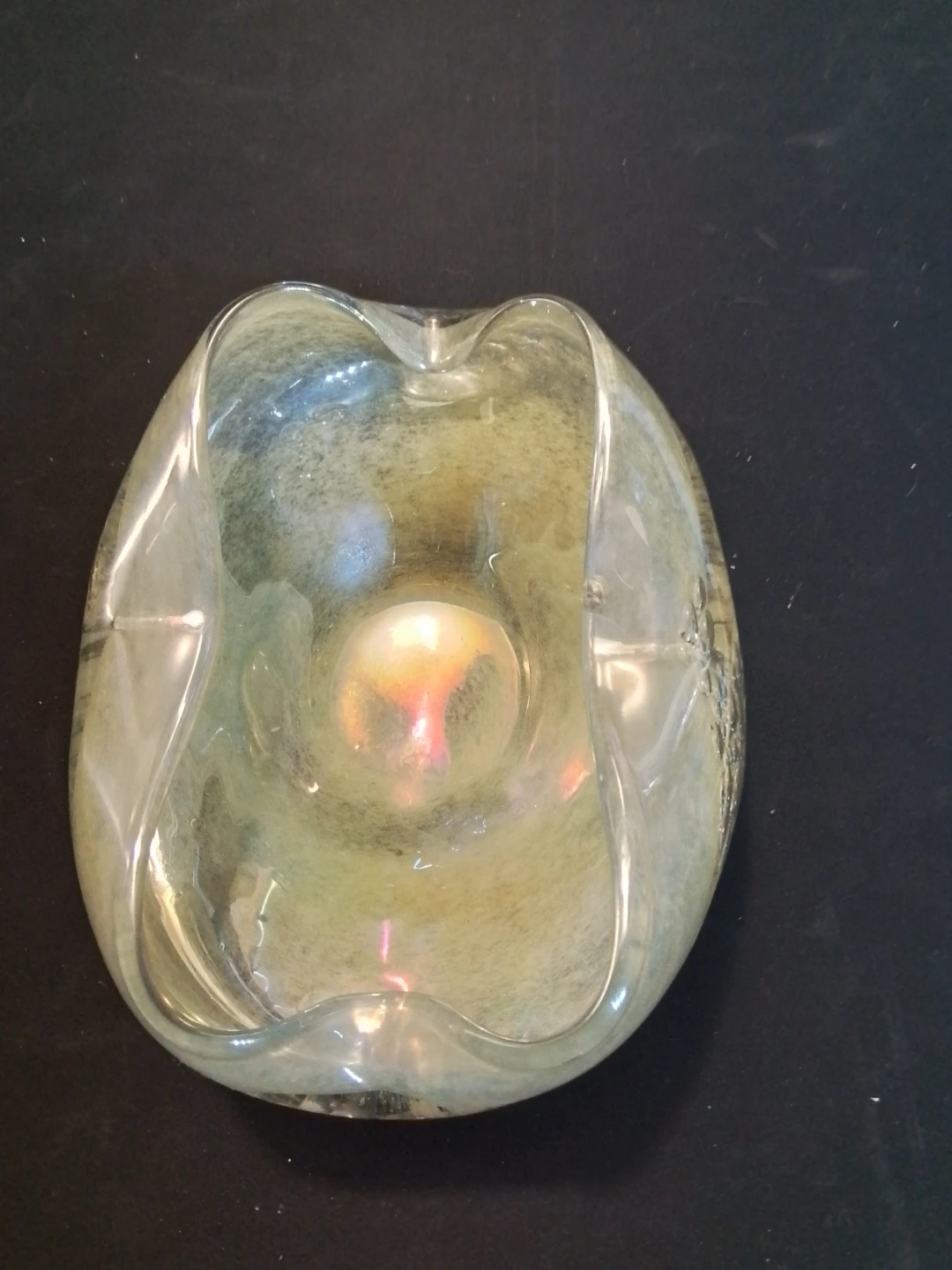 Iridescent Murano Glass Vase Candy Dish 7x3"
