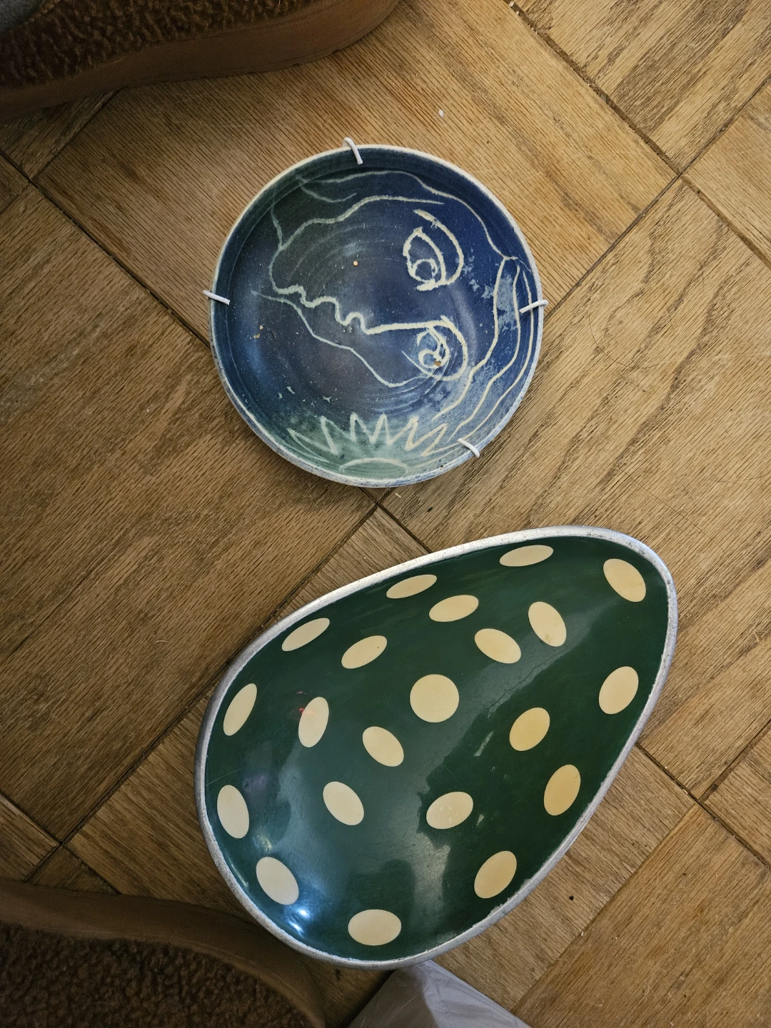 Hand-painted Ceramic Bowl with Dots and Face Design