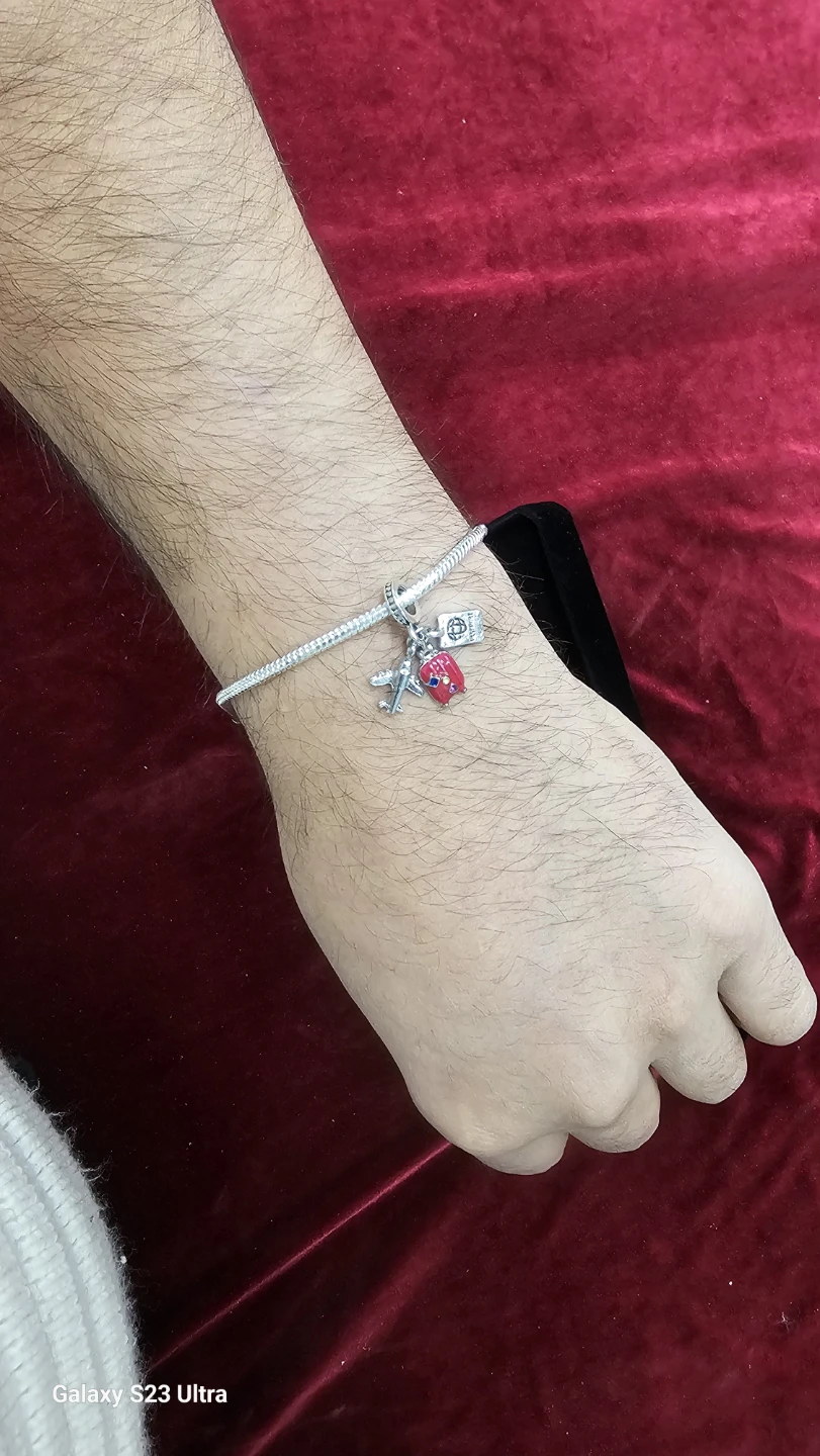 925 sterling silver bracelet with three charms - photo 2