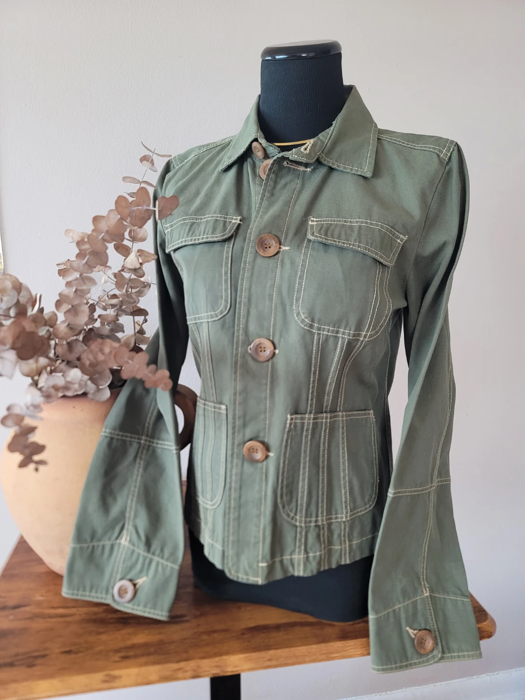 Tulle Olive Green Cotton Jacket - Size XL boho anthropologie