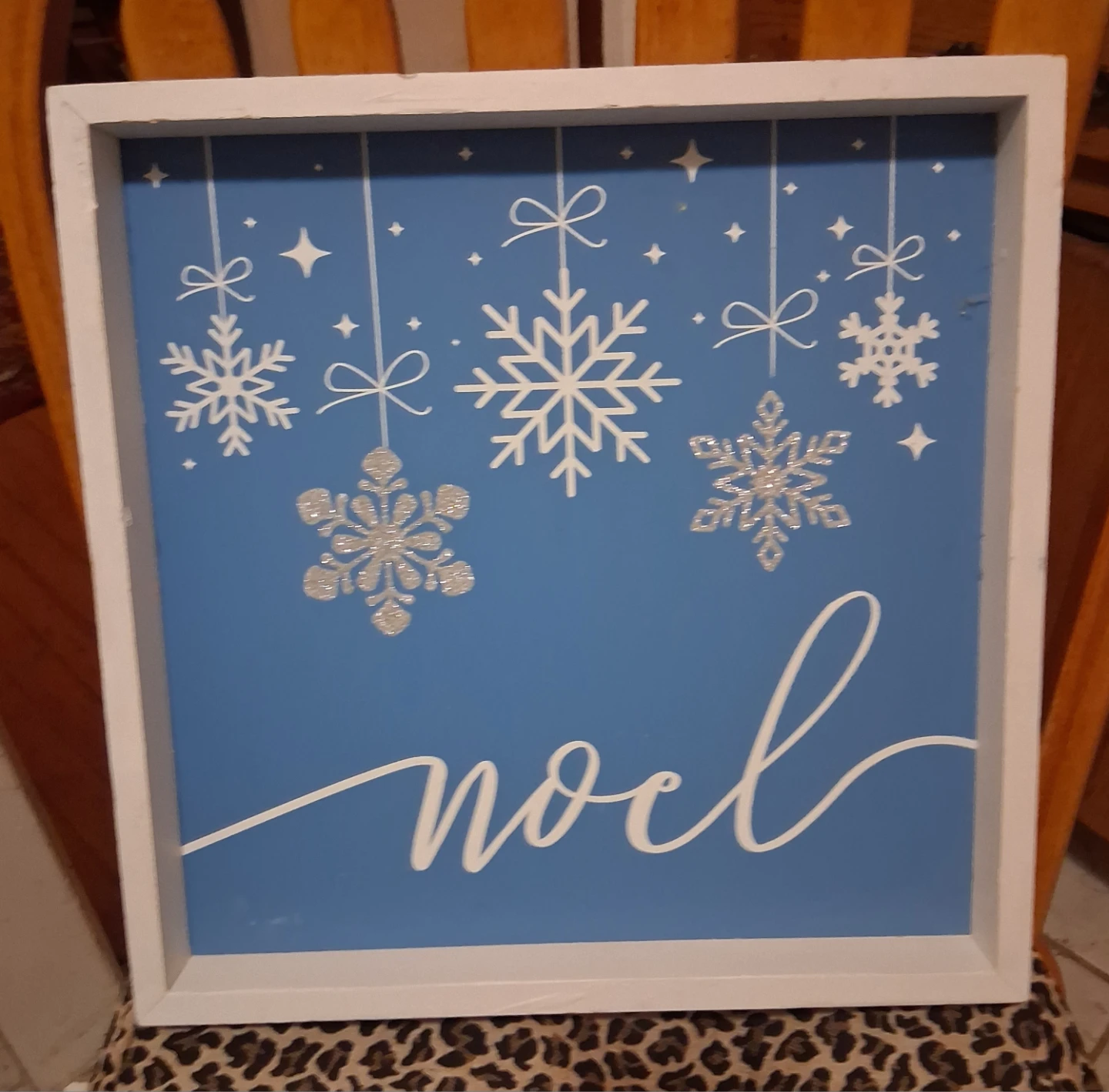 White Framed "Noel" Snowflake Christmas Wall Art