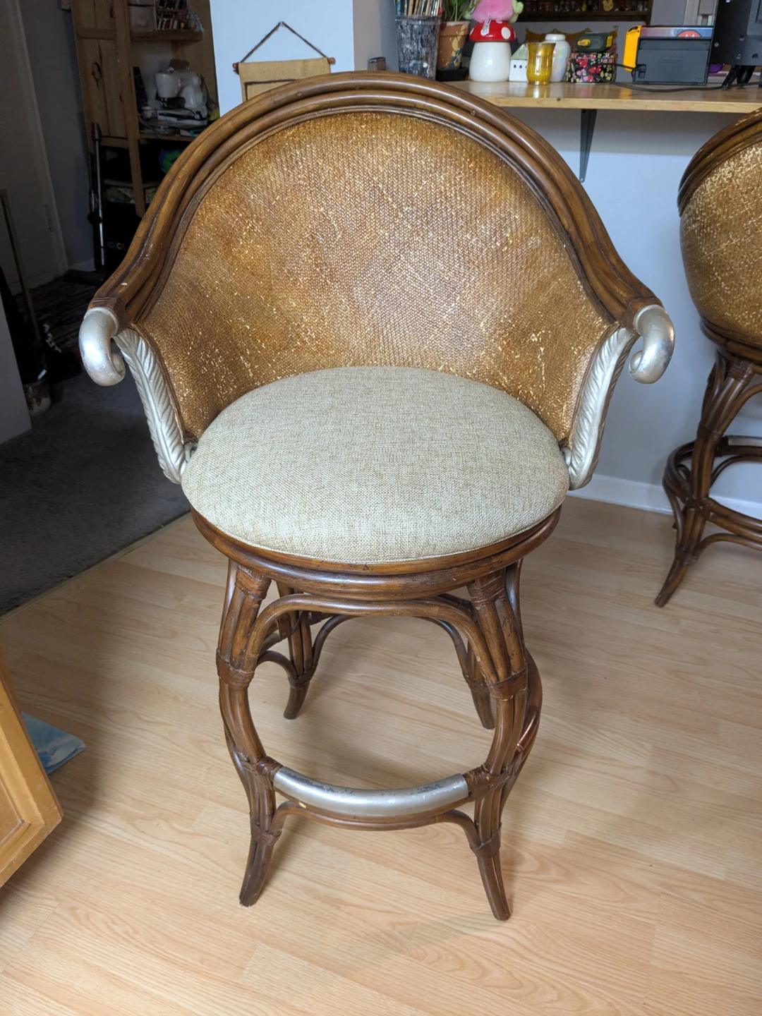 Swivel Bamboo Wicker & Rattan Bar Stools