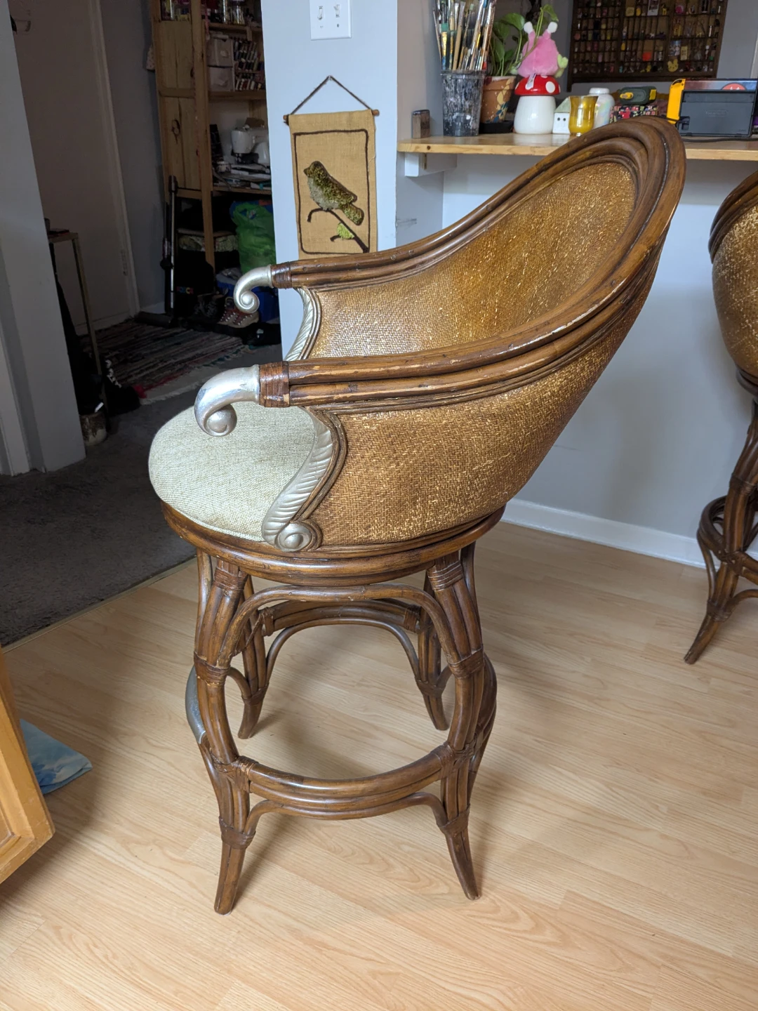 Swivel Bamboo Wicker & Rattan Bar Stools - photo 2