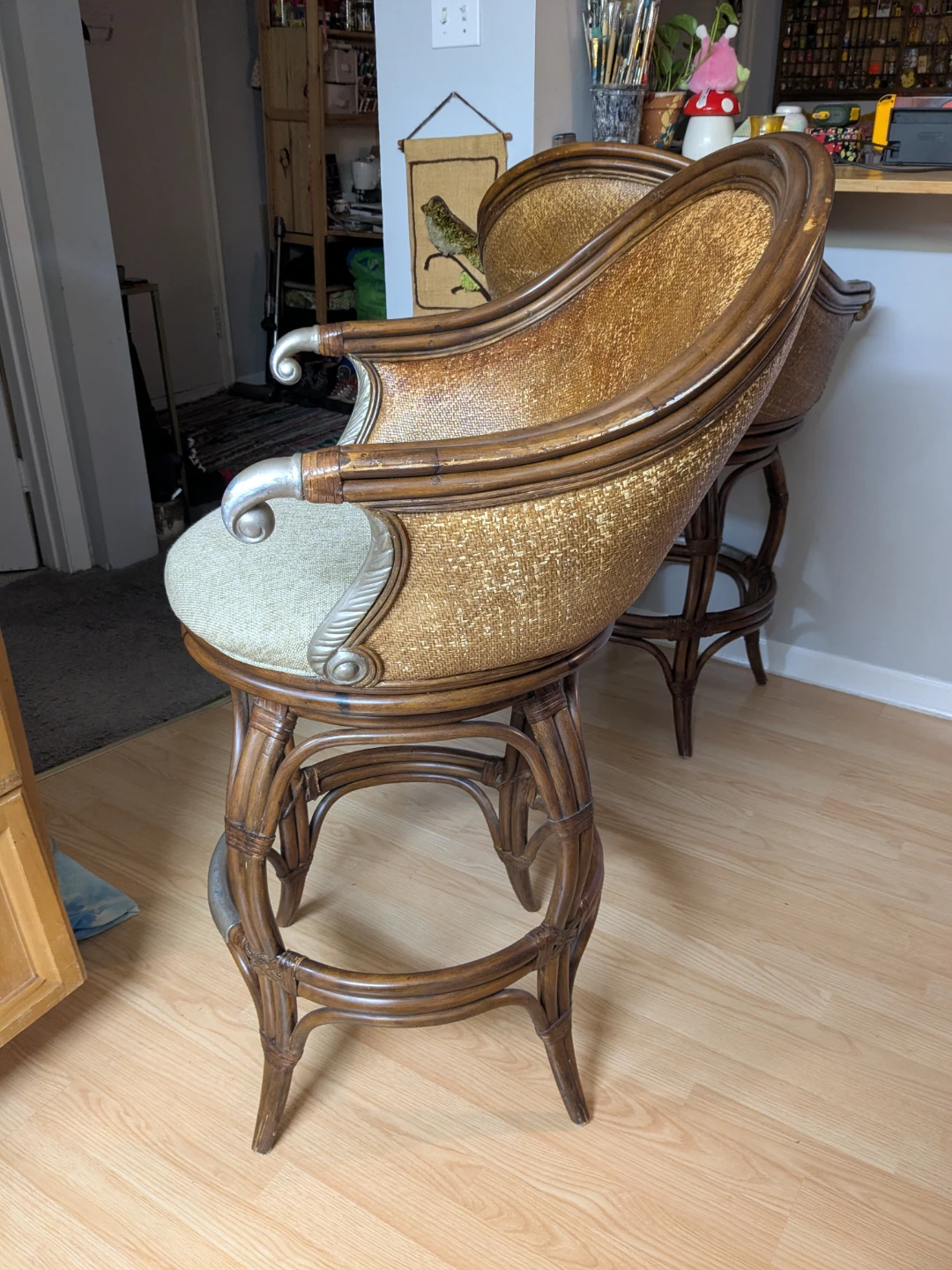 Swivel Bamboo Wicker & Rattan Bar Stools - photo 5