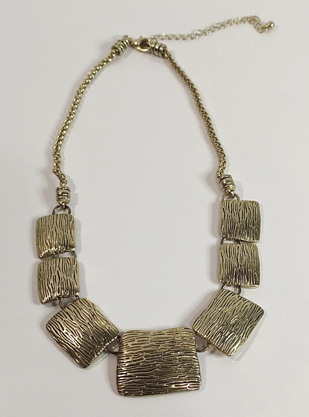 Gold Tone Necklace with Textured Square Pendant - photo 2