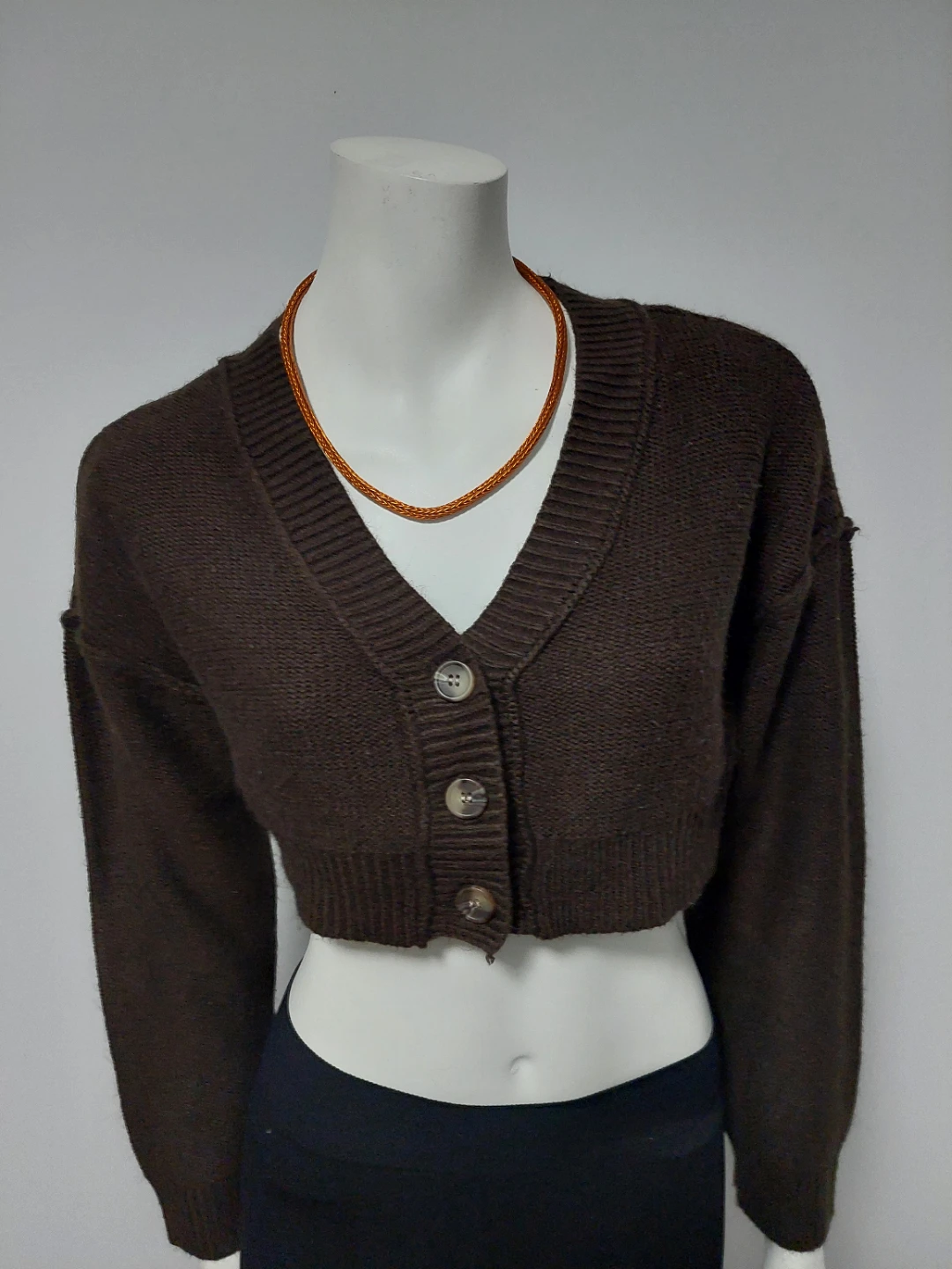 Brown Cropped Cardigan Oversize XS