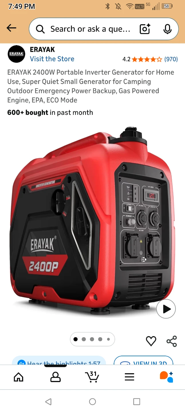 Erayak 2400W Portable Inverter Generator ( Brand New ) - photo 2