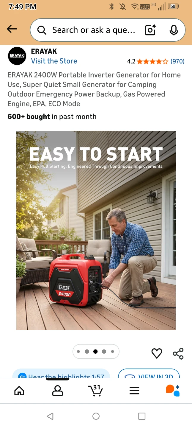Erayak 2400W Portable Inverter Generator ( Brand New ) - photo 3
