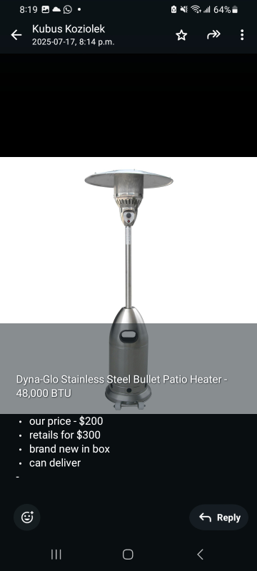 Dyna-Glo Stainless Steel Patio Heater - 48,000 BTU