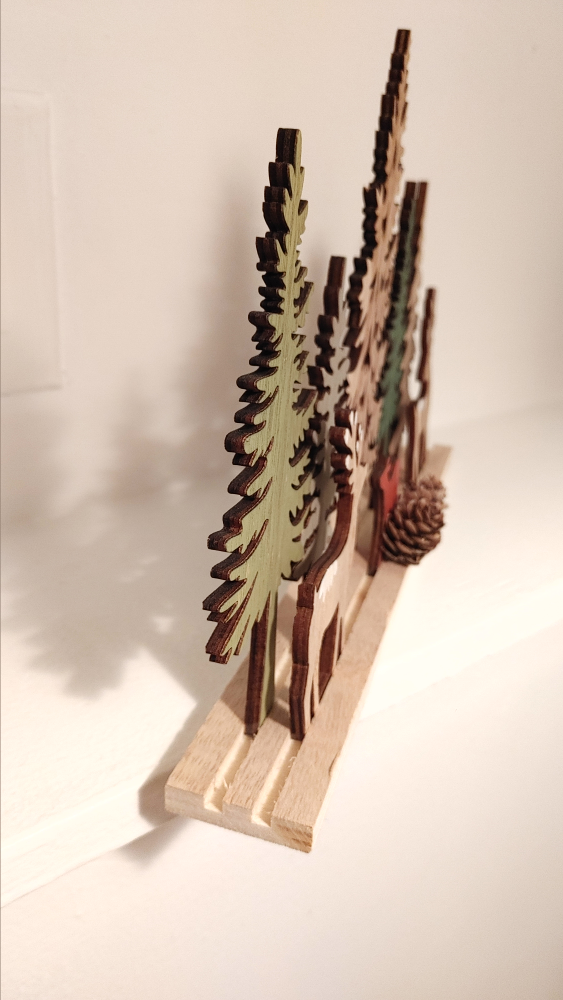 Wooden Winter Scene Decor with Deer and Trees - photo 4