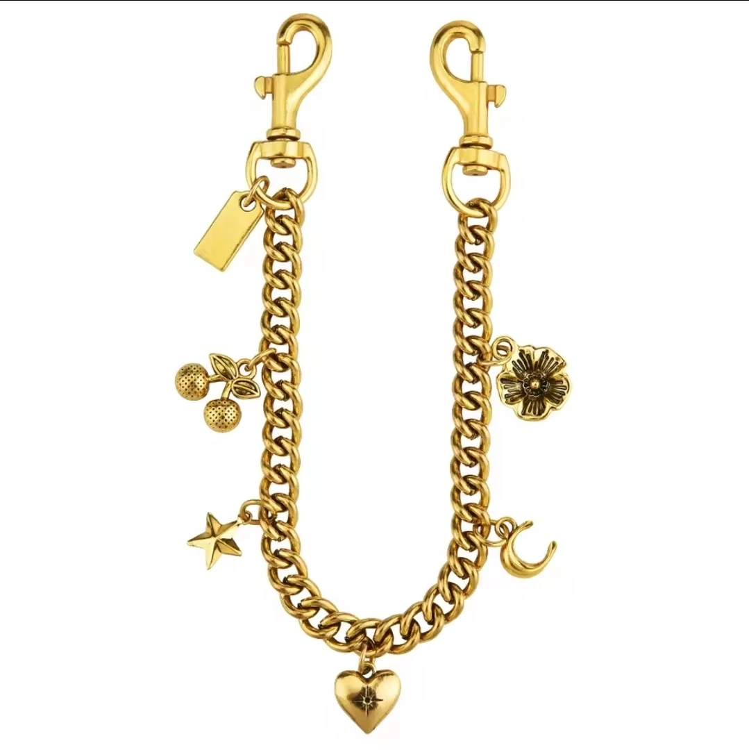 Gold Metal Cherry & Heart Bag Charm Chain