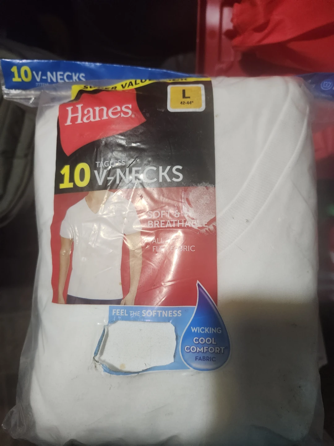 Hanes Men's 10 Pack White Tagless V-Neck T-Shirts Size L