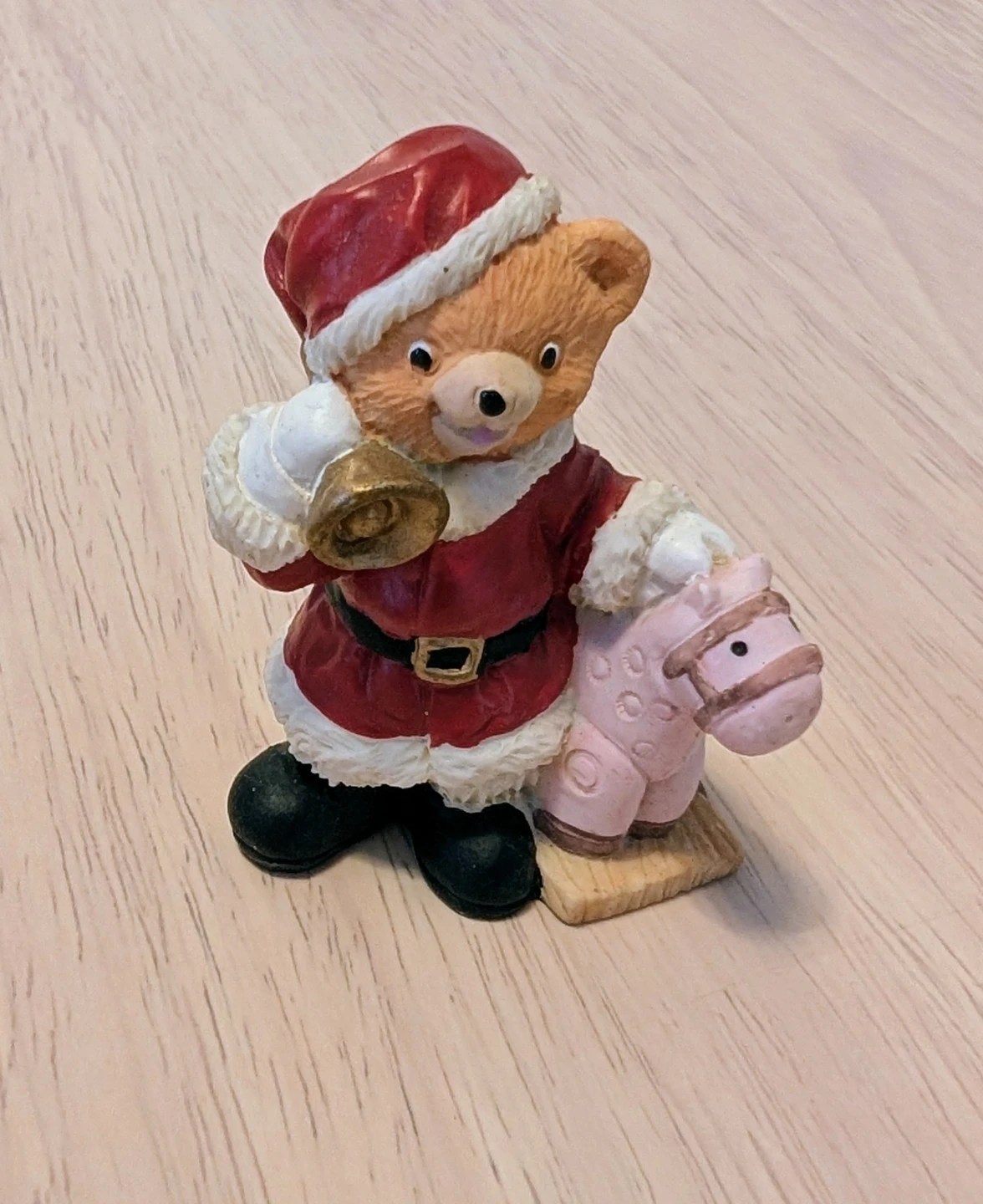 Christmas Teddy Bear Figurine with Rocking Horse