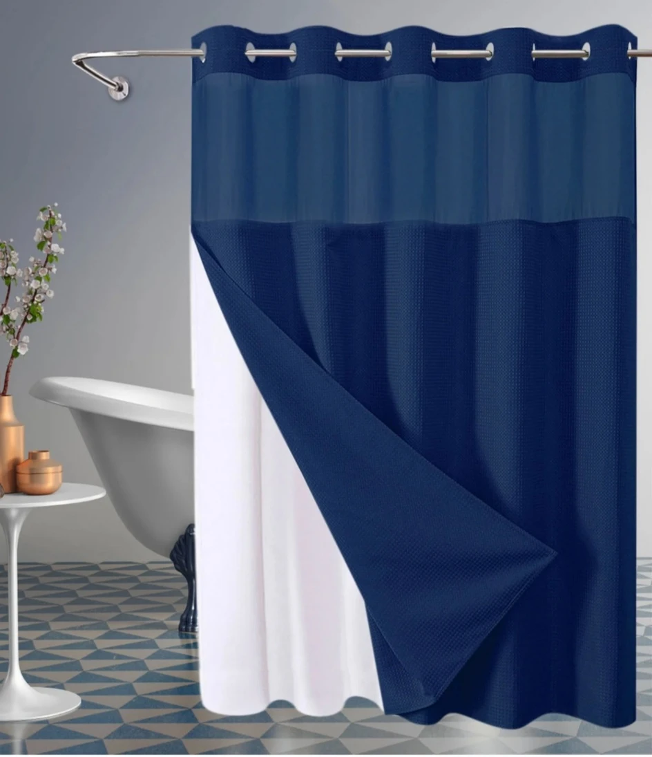 Navy Blue Fabric Shower Curtain - photo 2