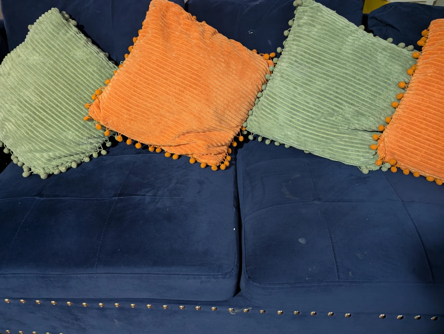 Corduroy Throw Pillows - Green & Orange (8 cushions)