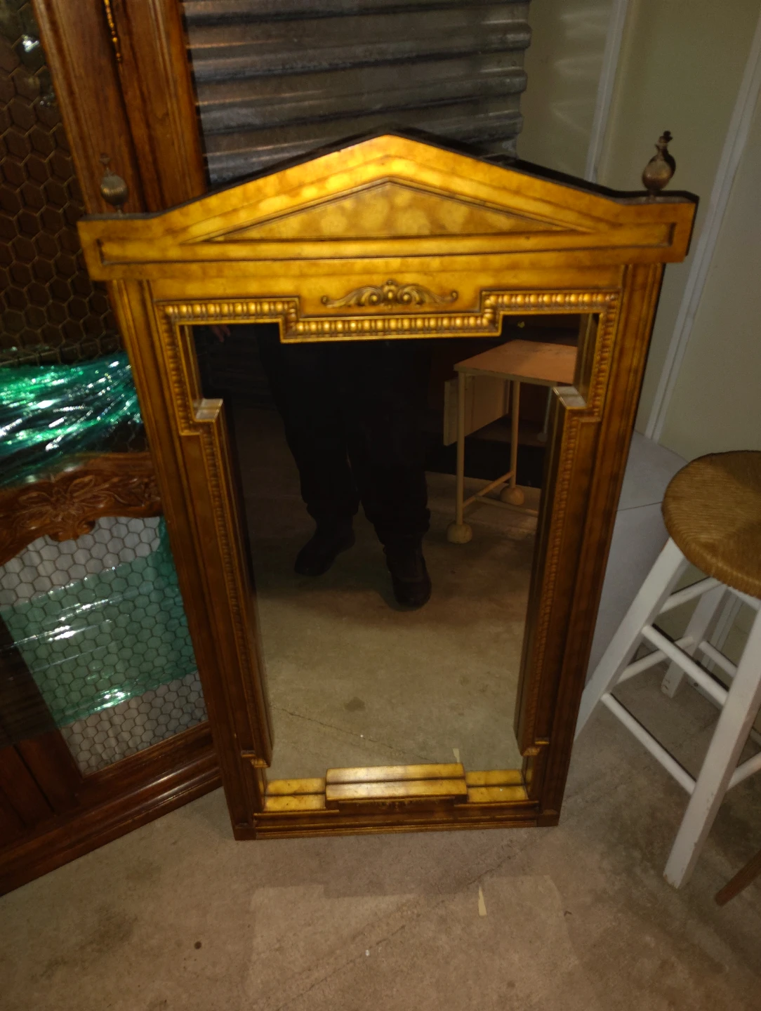 Vintage Brown Wooden Hutch with middle drawer and mirror - photo 5