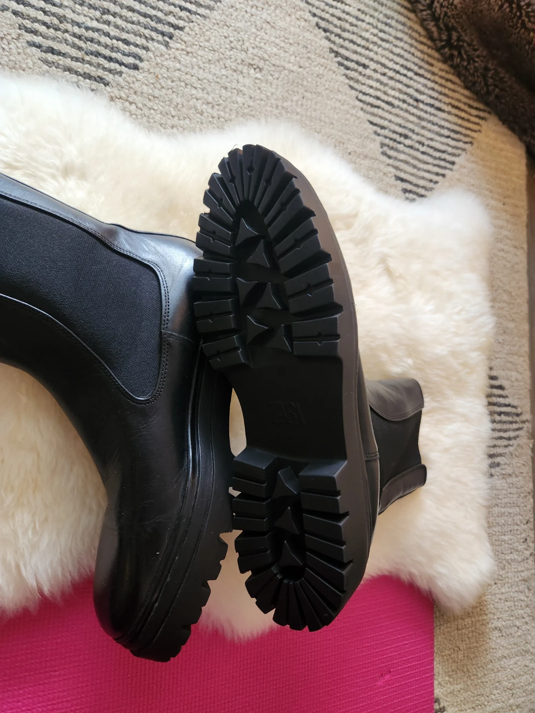 Zara Black Leather Ankle Boots, Size 10