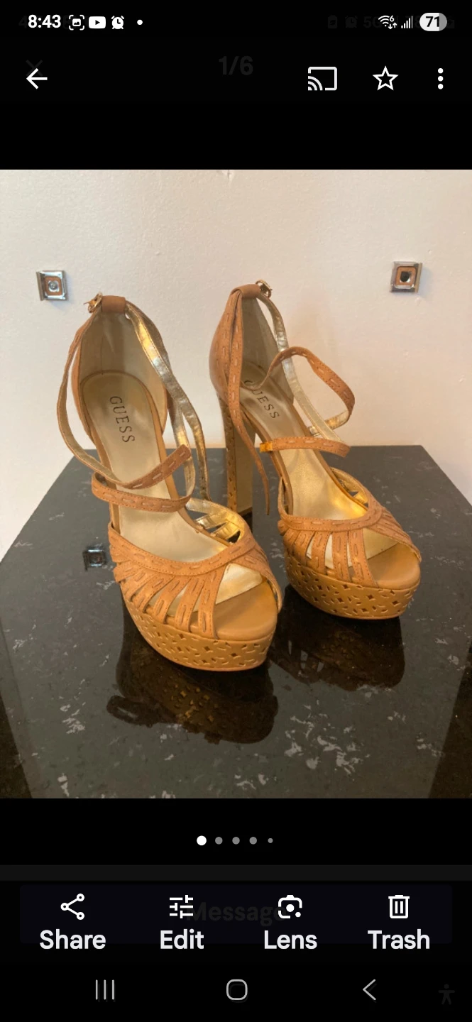 Guess Tan Leather Strappy Platform Heels