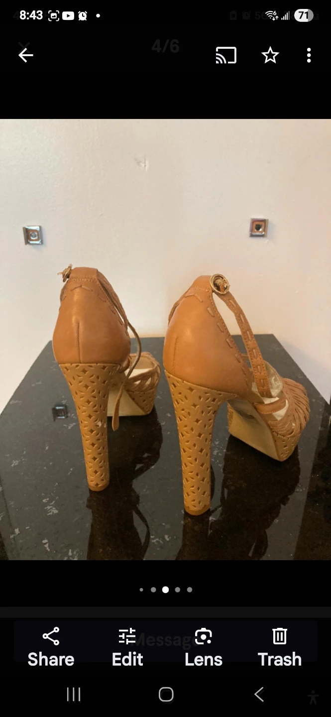 Guess Tan Leather Strappy Platform Heels - photo 3