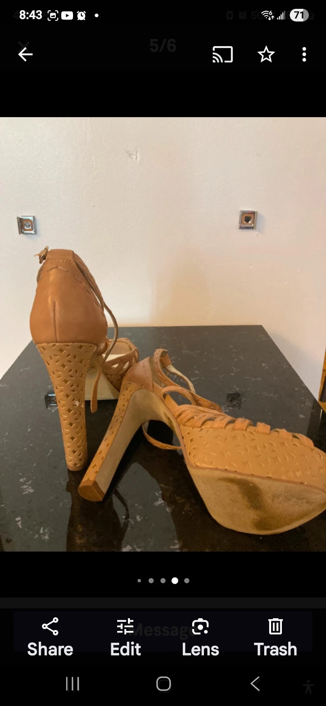 Guess Tan Leather Strappy Platform Heels - photo 4