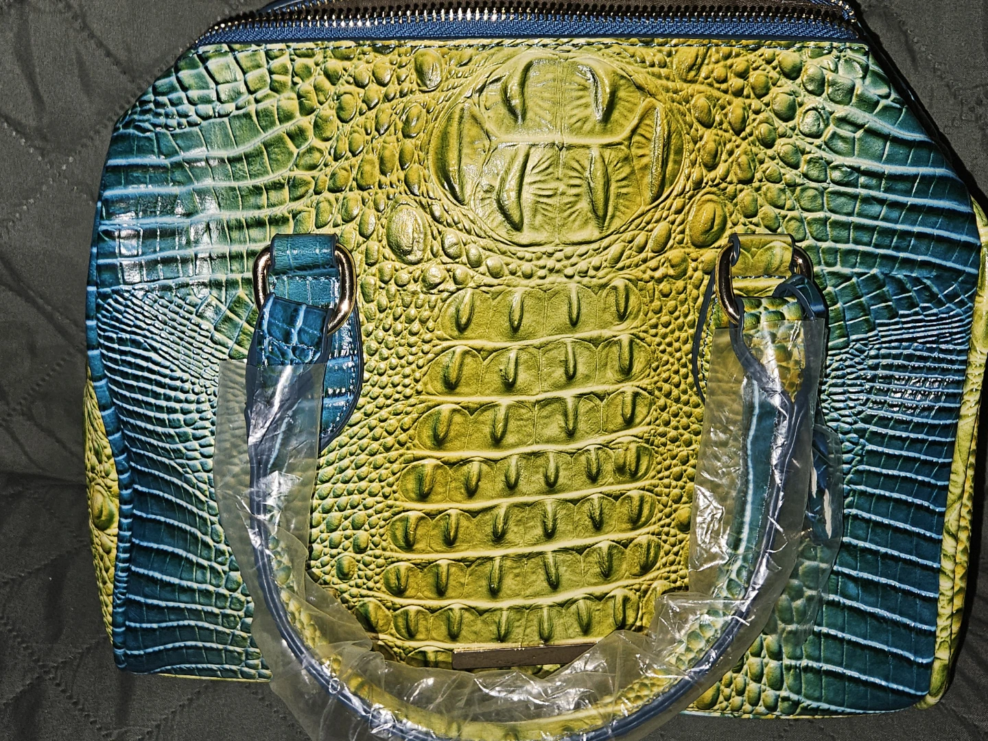 Blue & Yellow Croc Embossed Satchel - New!
