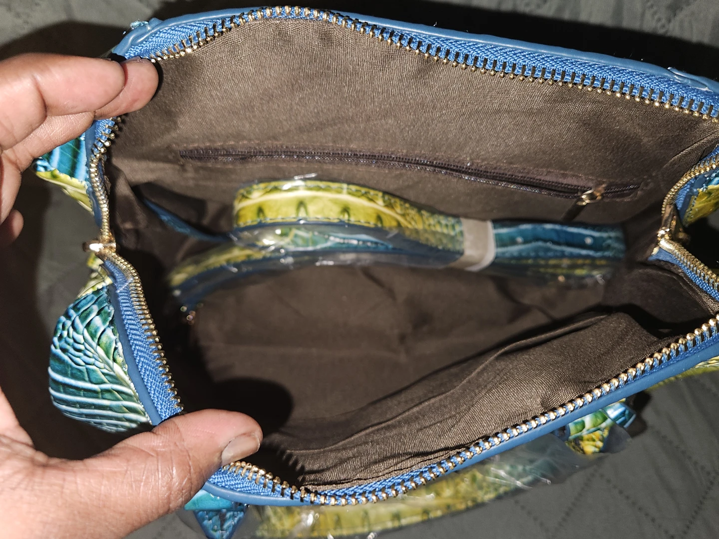 Blue & Yellow Croc Embossed Satchel - New! - photo 3