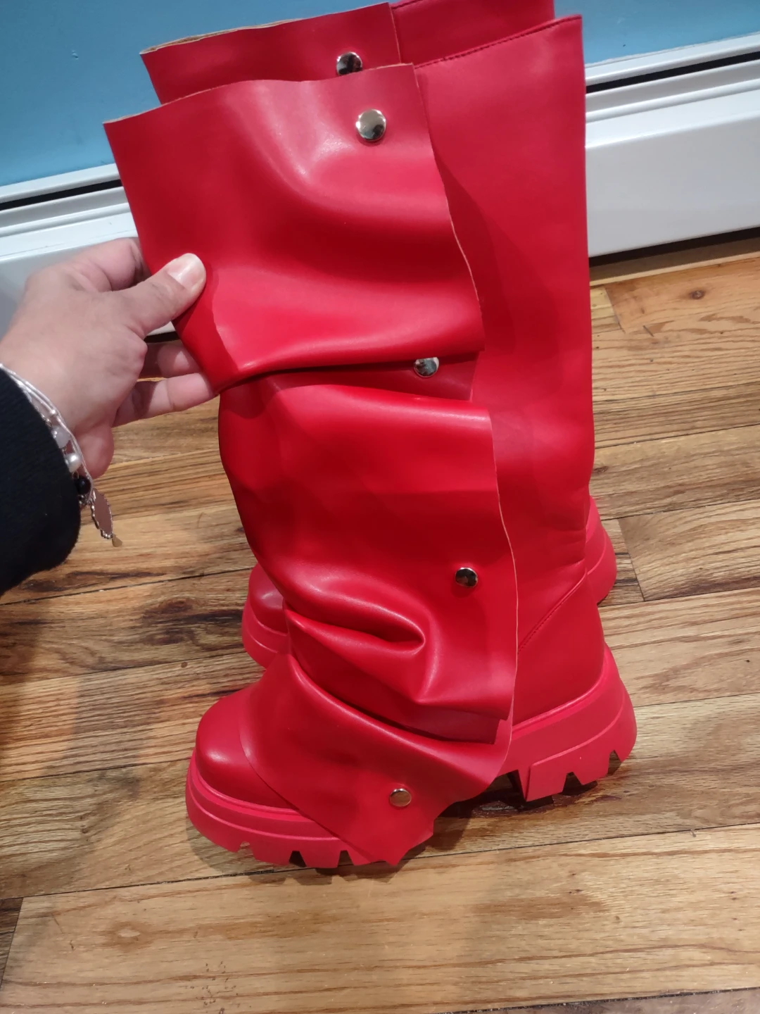 Red Knee-High Chunky Sole Boots - photo 2