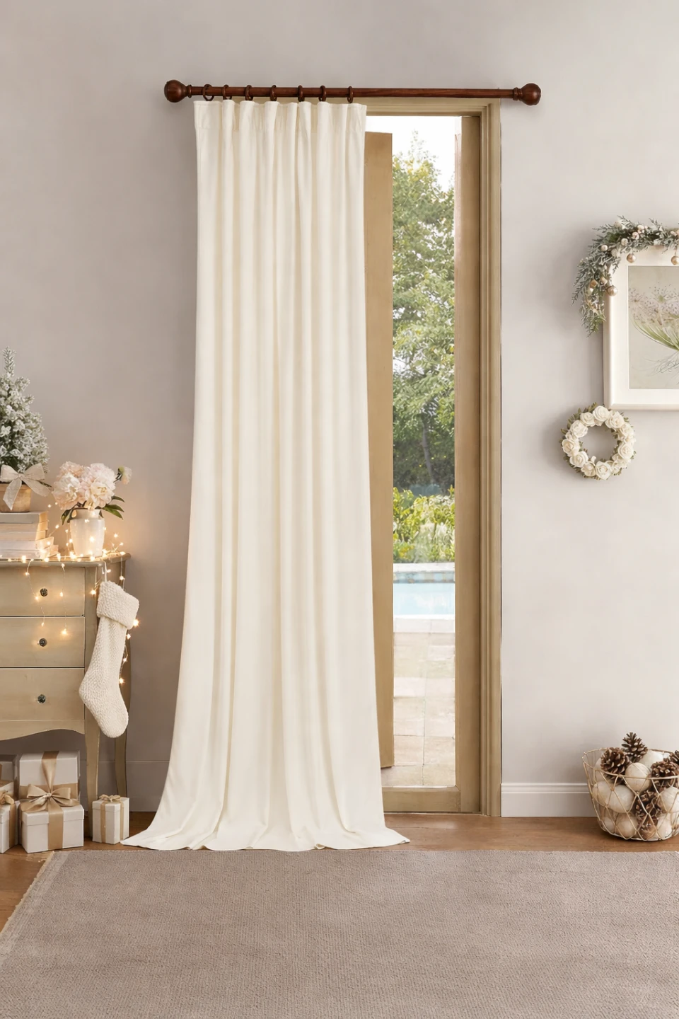 Luxury Ivory White Velvet Curtain (1 Panel) 52"x96"