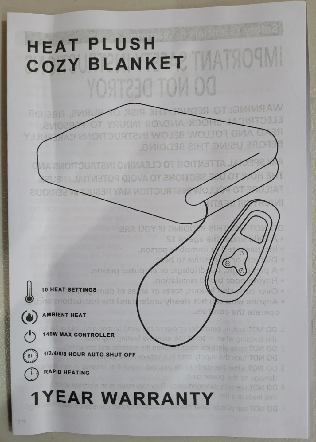 Heated Blanket 50" x 60" with Timer and Auto Shutoff - photo 5