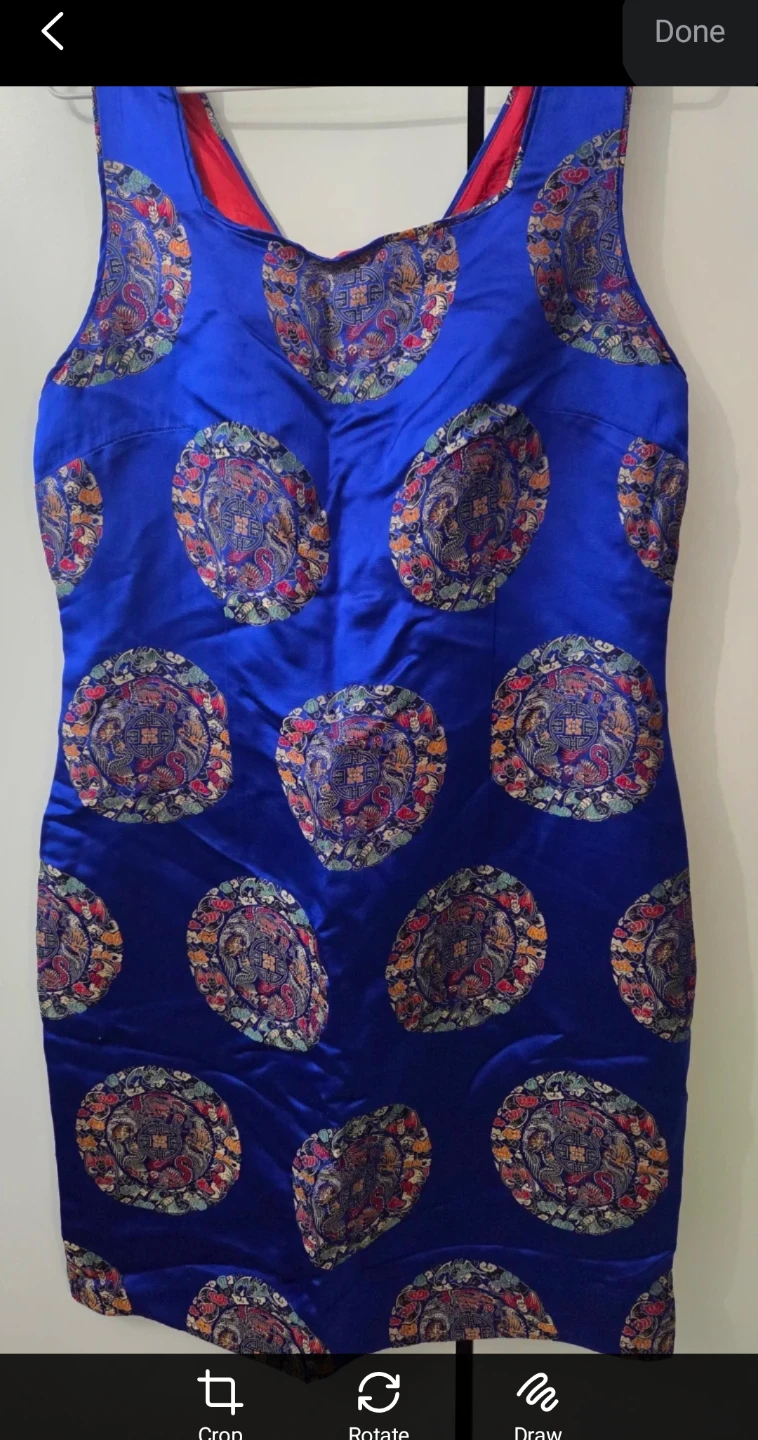 Blue Brocade Dress with Circular Pattern