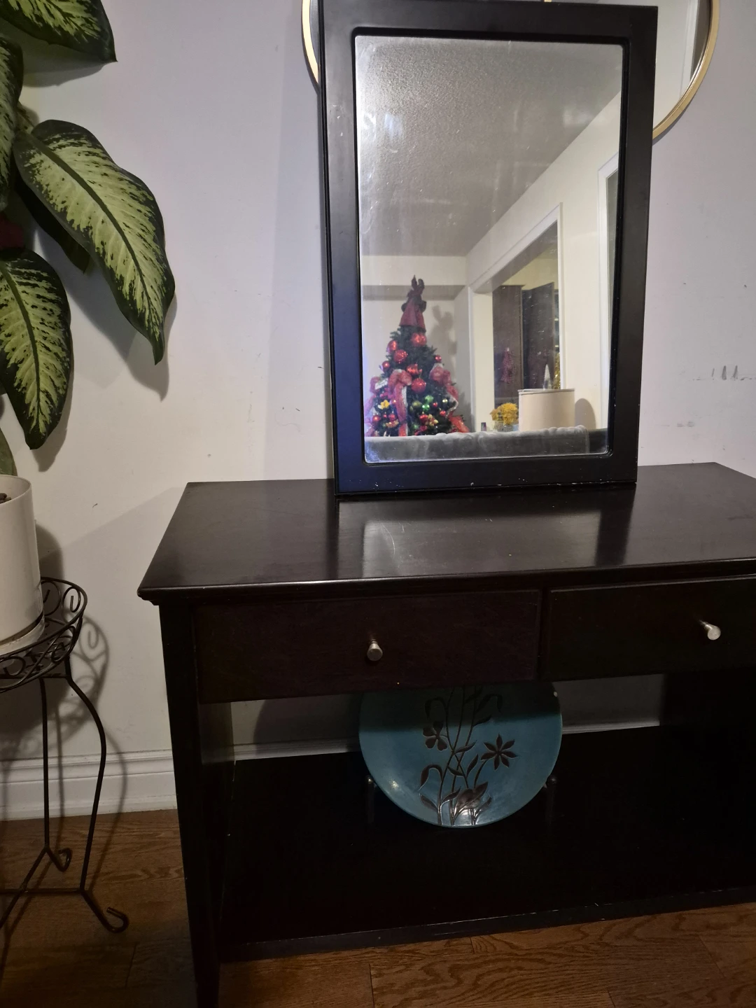 Dark Brown Entryway Table with Mirror