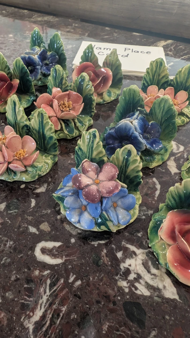 Set of 12 Italian Flower Place Card Holders 1930s - photo 3