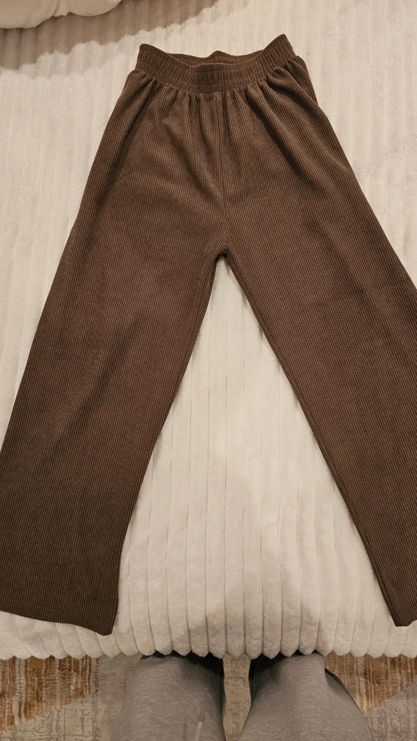 Brown Ribbed Wide Leg Pants