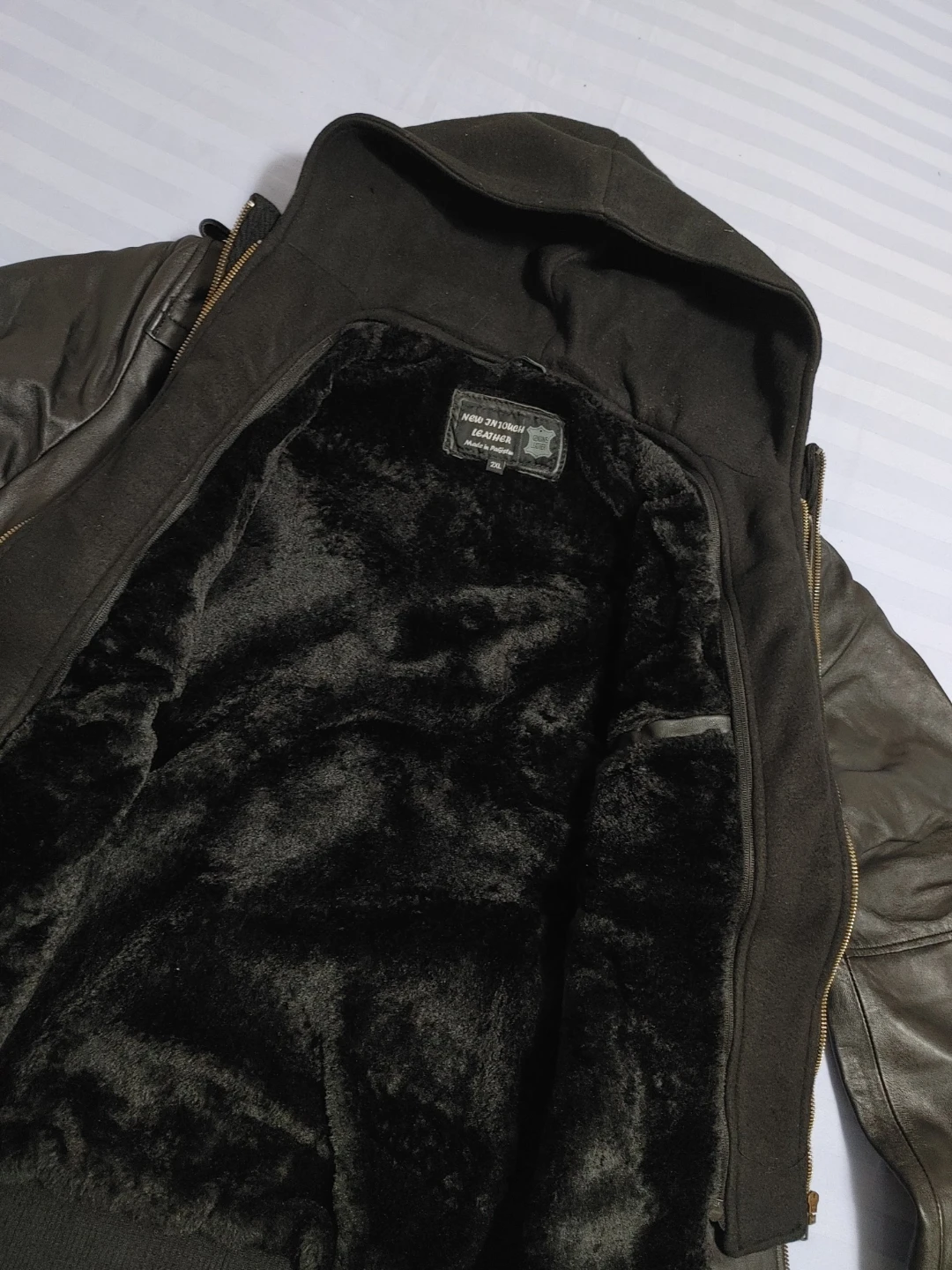 Men's Black Leather Jacket with Hood - photo 5