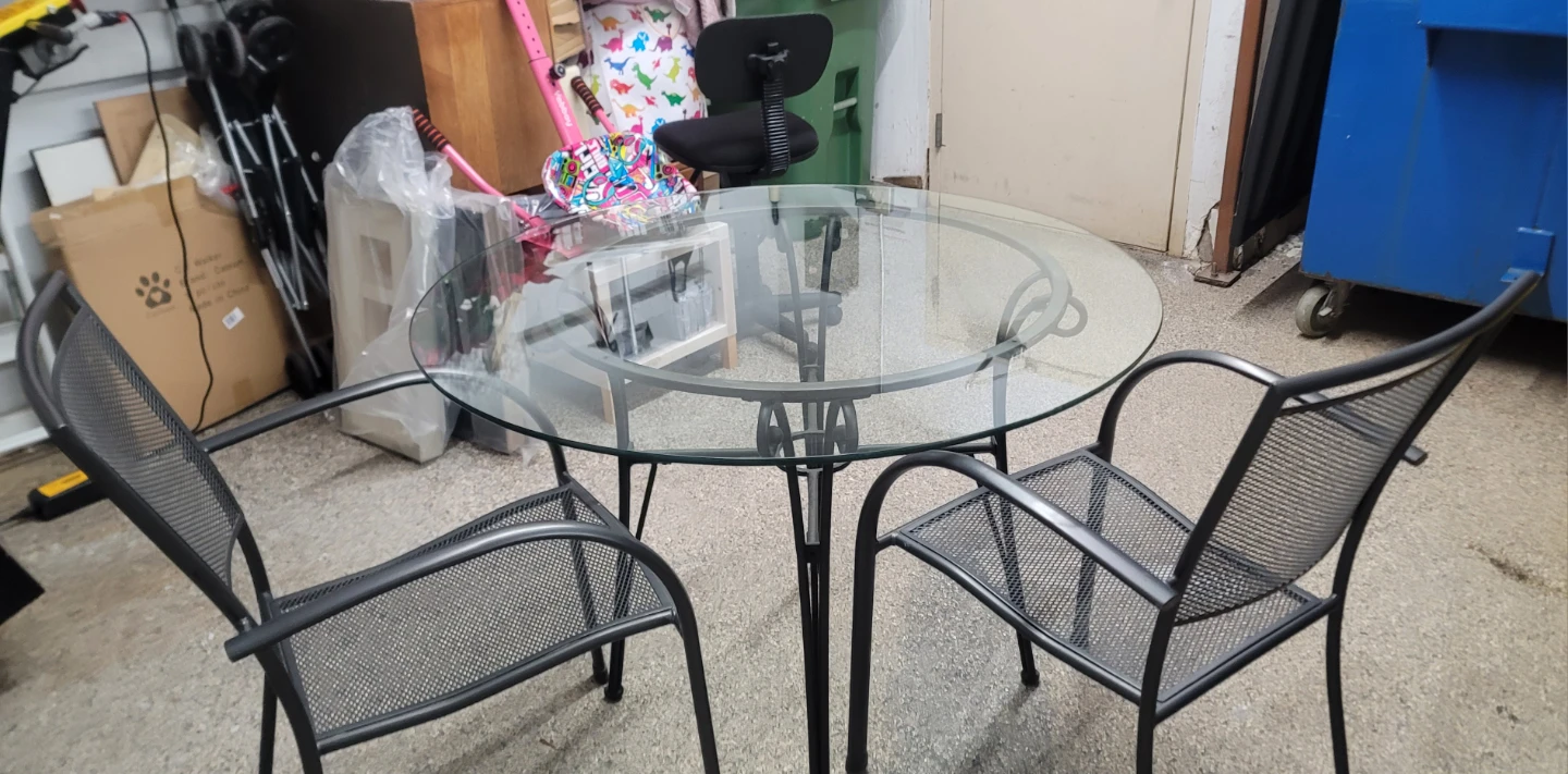 Glass Top Patio Table with 2 Chairs - Black