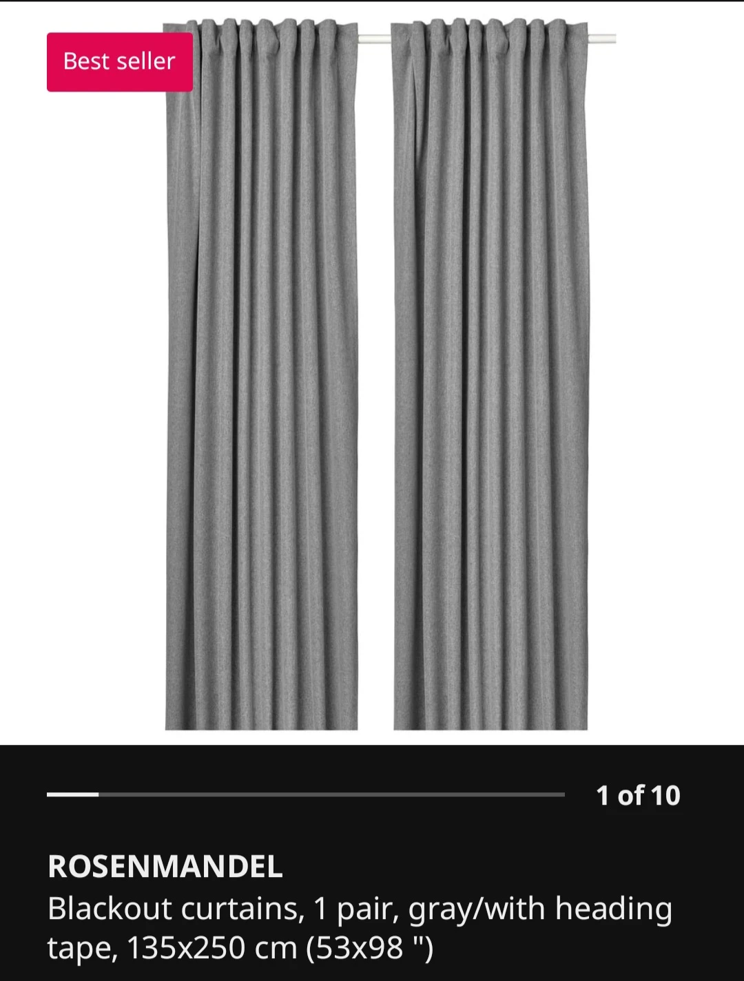 IKEA ROSENMANDEL Gray Blackout Curtains